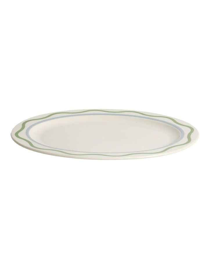 Summer Ribbon Oval Platter 35 x 28 x 2.5cm in Vintage White With Green