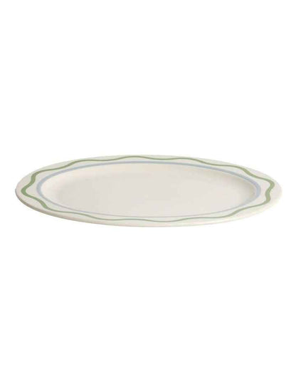 Summer Ribbon Oval Platter 35 x 28 x 2.5cm in Vintage White With Green