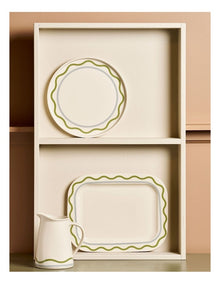 Summer Ribbon Rectangle Platter 37 x 28.5 x 2.5cm in Vintage White WithGreen