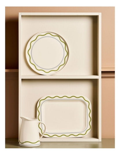 Summer Ribbon Rectangle Platter 37 x 28.5 x 2.5cm in Vintage White WithGreen
