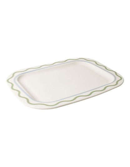 Summer Ribbon Rectangle Platter 37 x 28.5 x 2.5cm in Vintage White WithGreen