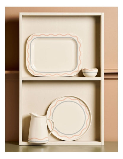 Summer Ribbon Rectangle Platter 37 x 28.5 x 2.5cm in Vintage White WithGreen