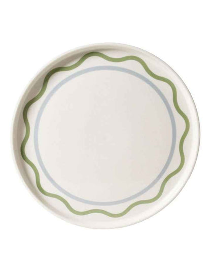 Summer Ribbon Cake Plate 30cm in Vintage White With Green
