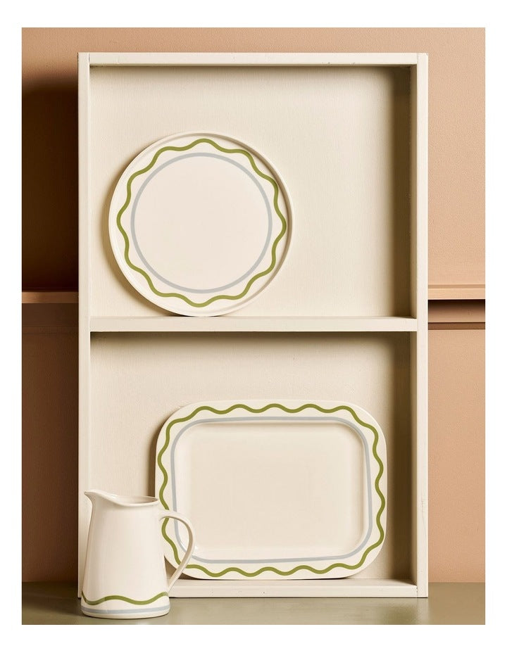 Summer Ribbon Cake Plate 30cm in Vintage White With Green