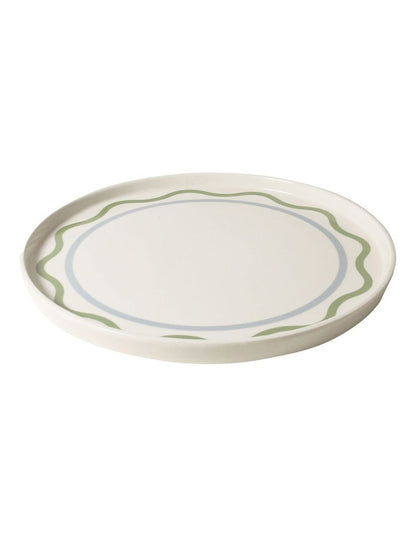 Summer Ribbon Cake Plate 30cm in Vintage White With Green