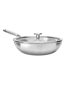 Triply Stainless Steel Covered Wok 28cm in SIlver