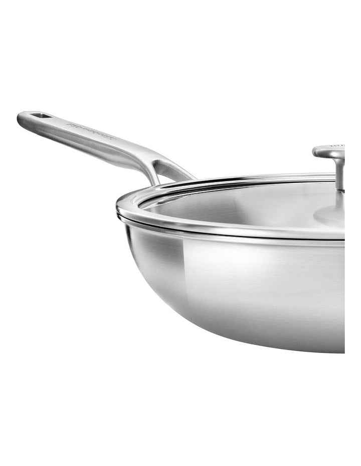 Triply Stainless Steel Covered Wok 28cm in SIlver