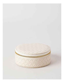 Woven PU Round Travel Jewellery Box in Ivory