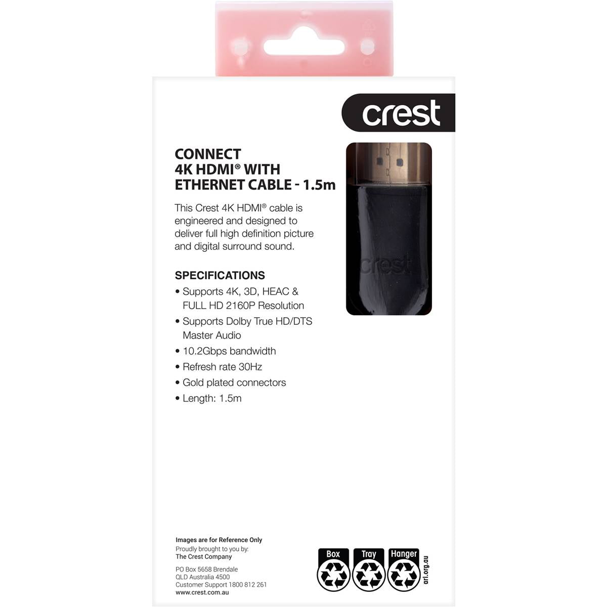 Crest 4k Hdmi With Ethernet 1.5m High Speed Cable Each