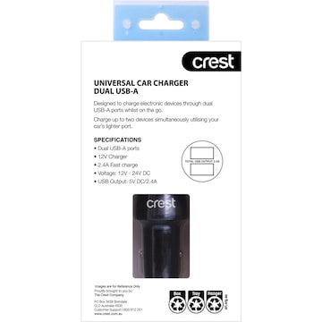 Crest Universal Car Charger Dual USB-A each