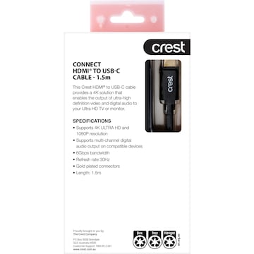 Crest HDMI to USB C High Speed Cable 1.5m each