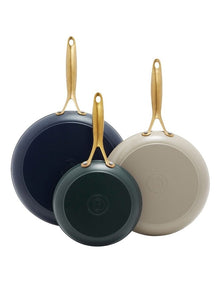 Jewel 20/24/28cm 3pc Frypan Set Morrocan green, Taupe and Oxford Blue PFAS-free