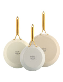 Jewel 20/24/28cm 3pc Frypan Set PFAS-free ceramic non-stick in Dove Grey, Cream White and Taupe