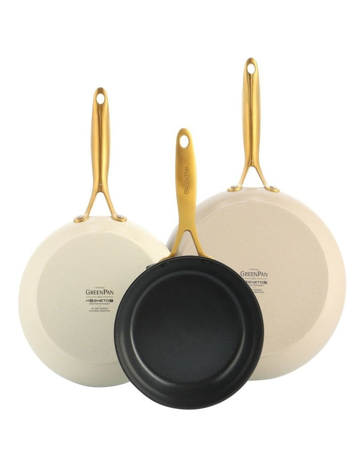 Jewel 20/24/28cm 3pc Frypan Set PFAS-free ceramic non-stick in Dove Grey, Cream White and Taupe