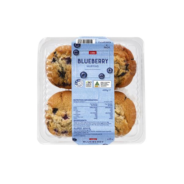 COLES BLUEBERRY MUFFINS 4PK 420G