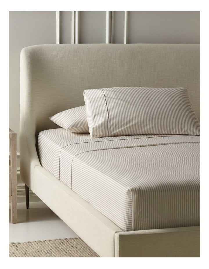 Printed Cotton Sheet Set in Natural Stripe