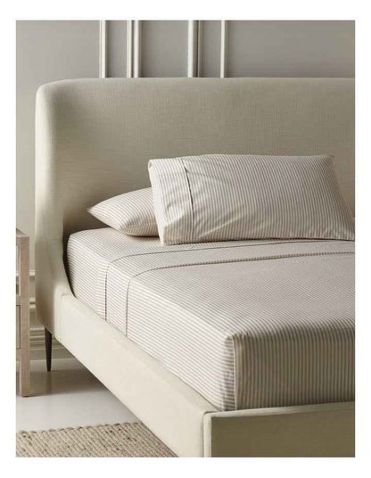 Printed Cotton Sheet Set in Natural Stripe