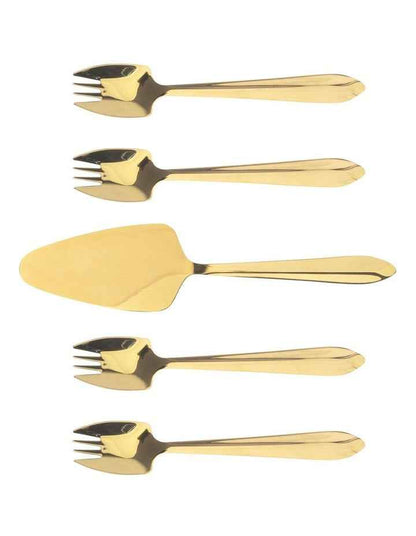Mirror Cake Server And Splayd Set of 5 in Gold