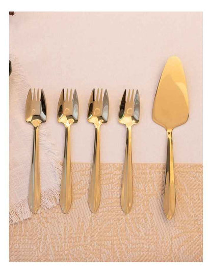 Mirror Cake Server And Splayd Set of 5 in Gold