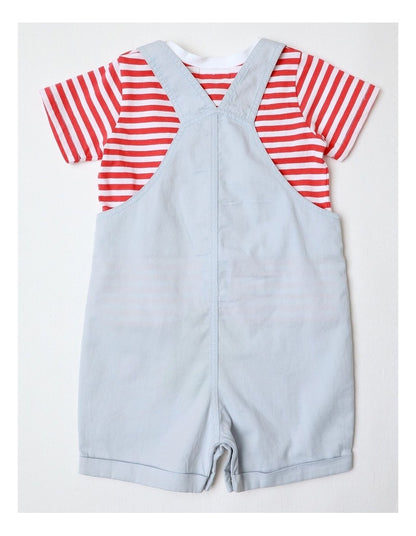 Crab Embroidered Woven Overall Set in White