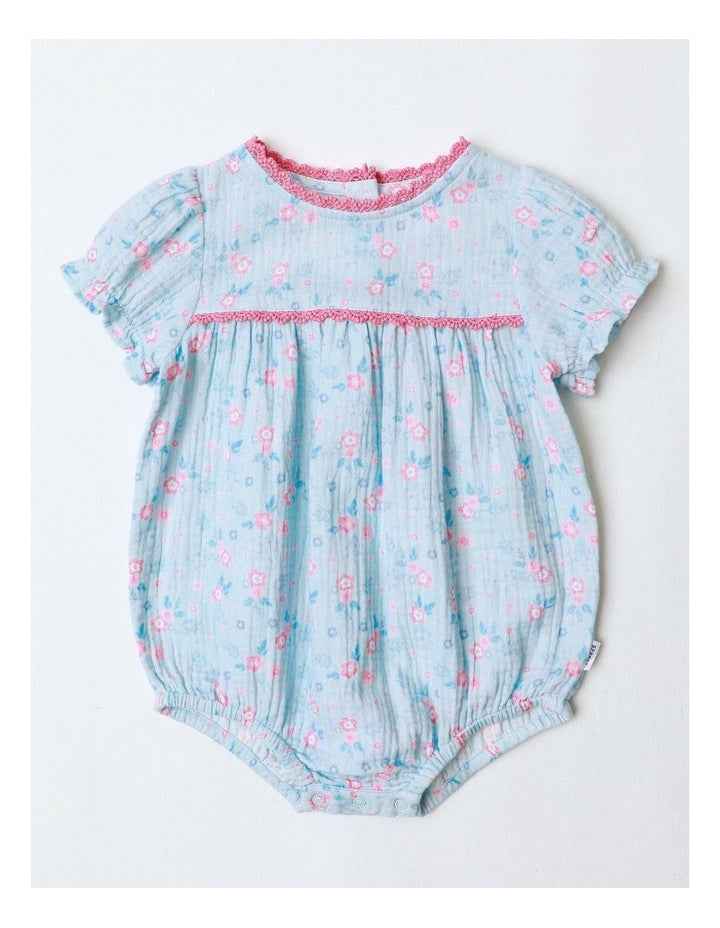 Doble Cloth Floral Bodysuit in Blue