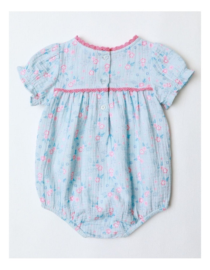 Doble Cloth Floral Bodysuit in Blue