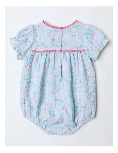 Doble Cloth Floral Bodysuit in Blue