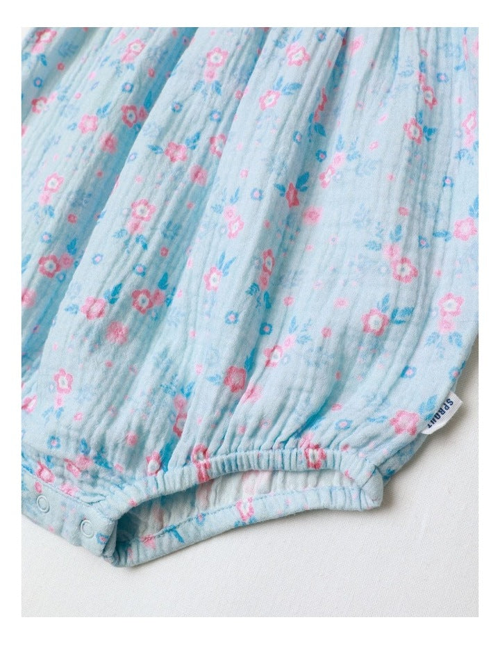 Doble Cloth Floral Bodysuit in Blue