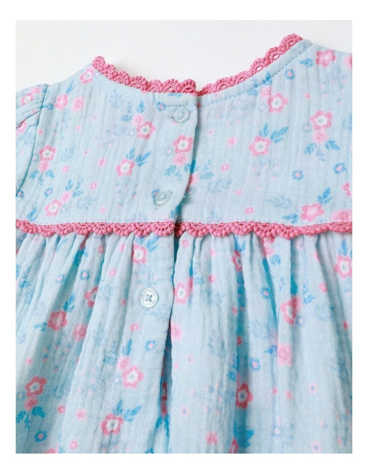 Doble Cloth Floral Bodysuit in Blue