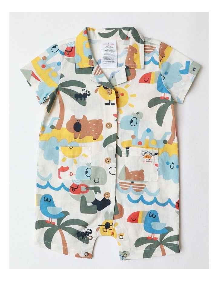 Mal Cotton And Linen Vacay Romper In Multicoloured