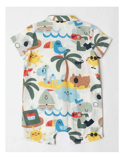 Mal Cotton And Linen Vacay Romper In Multicoloured
