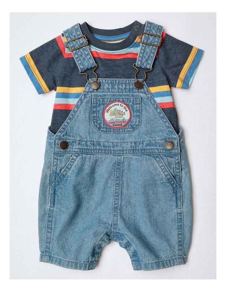 Fitzy Denim Overall And Stripe Tee Set in Multi