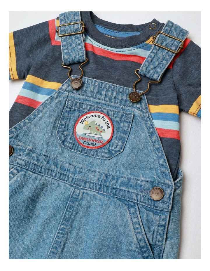 Fitzy Denim Overall And Stripe Tee Set in Multi