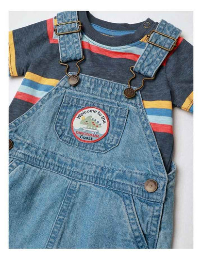Fitzy Denim Overall And Stripe Tee Set in Multi