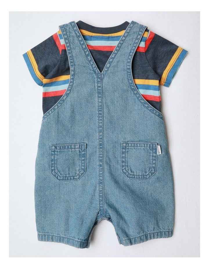 Fitzy Denim Overall And Stripe Tee Set in Multi