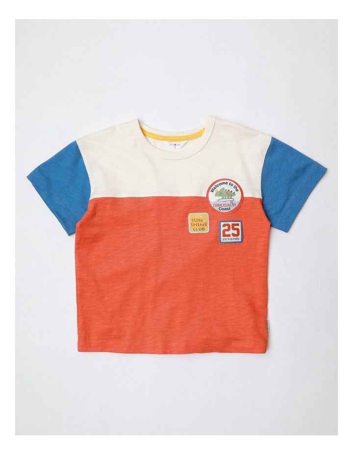 Spencer Short Sleeve Spliced Tee With Sunshine Club Patched in Multicoloured