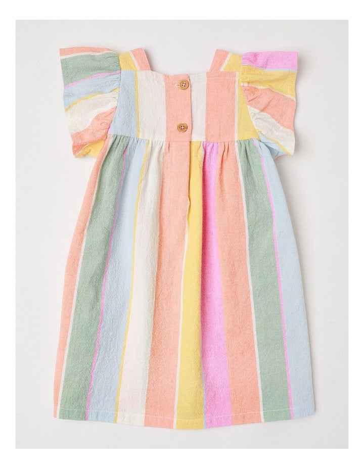 Kelly Yarn-dyed Crepe Striped Dress With Shirring in Rainbow