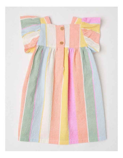 Kelly Yarn-dyed Crepe Striped Dress With Shirring in Rainbow