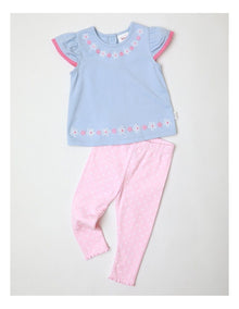 Floral Embroidered Top & Legging Set in Multi