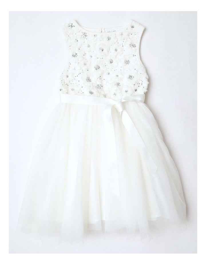 Angelina Sleeveless Tutu Dress with Daisy Rouleau Bodice and Tulle Skirt in White