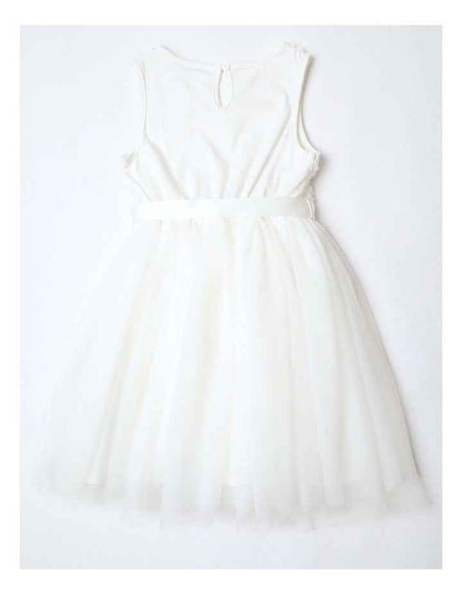 Angelina Sleeveless Tutu Dress with Daisy Rouleau Bodice and Tulle Skirt in White