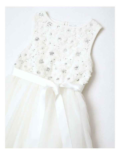 Angelina Sleeveless Tutu Dress with Daisy Rouleau Bodice and Tulle Skirt in White