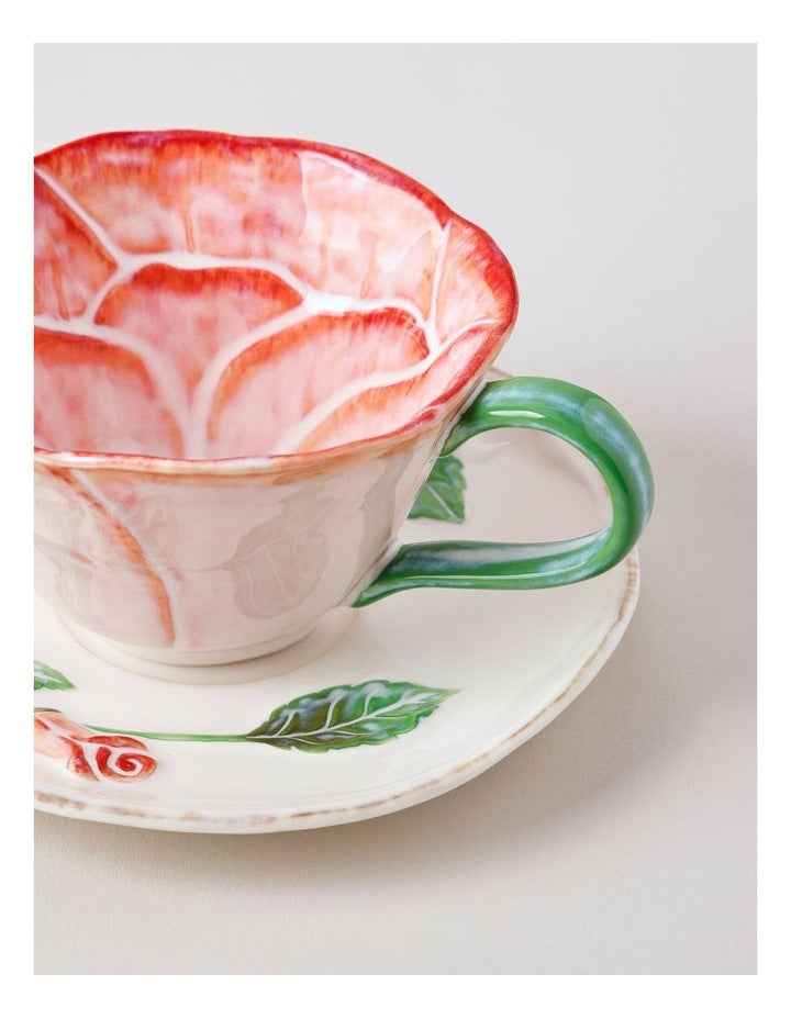 Garden Party Cup & Saucer Set in Red