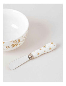 Celestial Luxe Shimmer Dip Bowl & Spreader in White/Gold