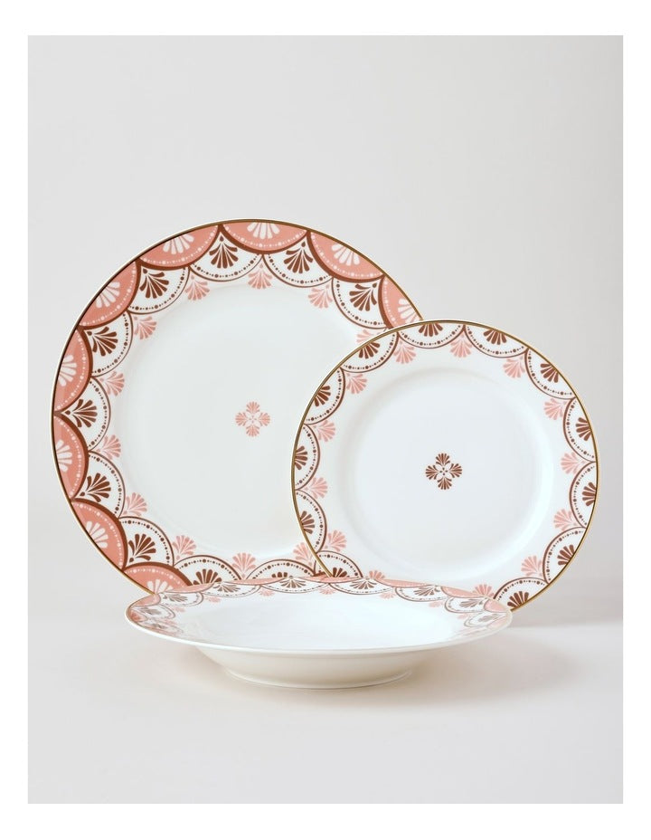 Cordelia 12pc Dinner Set in White/Pink