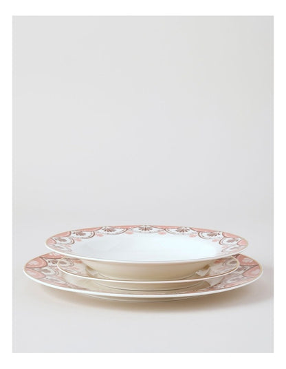 Cordelia 12pc Dinner Set in White/Pink