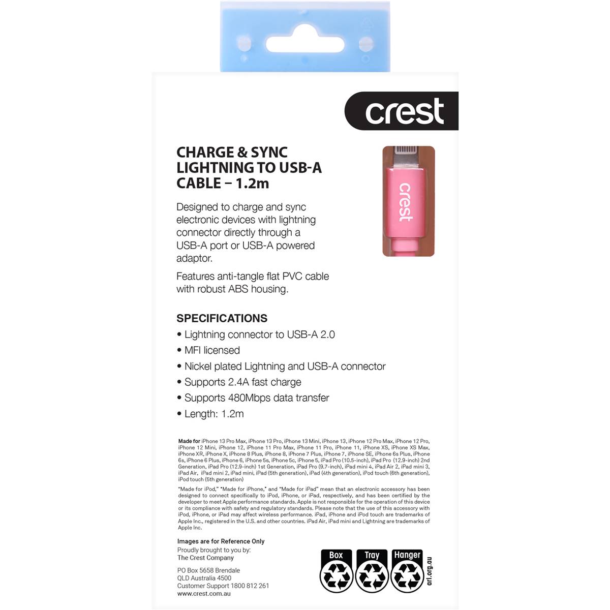 Crest Lightning To Usb-a 1.2m Flat Cable Each