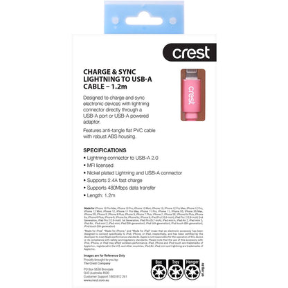 Crest Lightning To Usb-a 1.2m Flat Cable Each