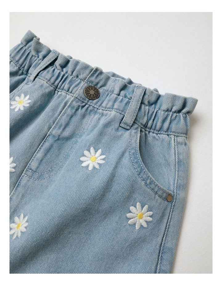 Paperbag Waist Skirt With Daisies in Denim