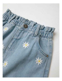 Paperbag Waist Skirt With Daisies in Denim